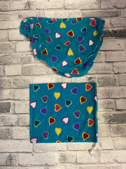 Klip Klop Kreations Fleece Saddle Cover + Helmet Bag - Multicolour Hearts