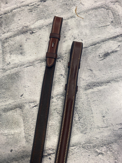 Raised Fancy Stitched Laced Reins Chestnut Brown