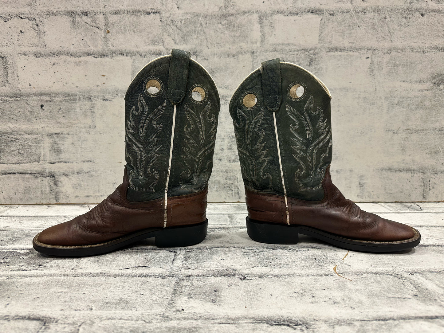 Old West Square Toe Cowboy Boots Sage 3D