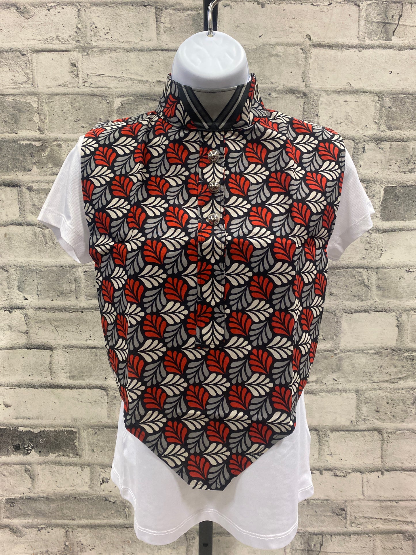 Klip Klop Kreations Dickie - Red, Black & Grey Floral Pattern + Silver Buttons