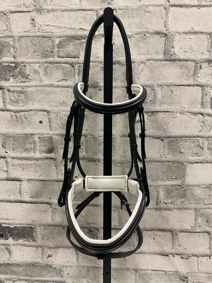 BR Dressage Bridle w/ Flash + Crank Noseband Black/White F