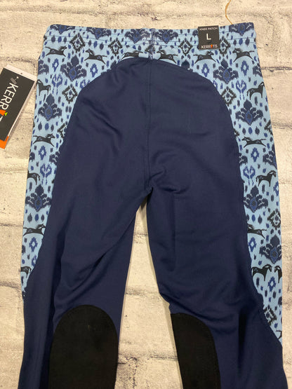 Kerrits Pull On Riding Tights Blue Horse Print Childrens L NEW