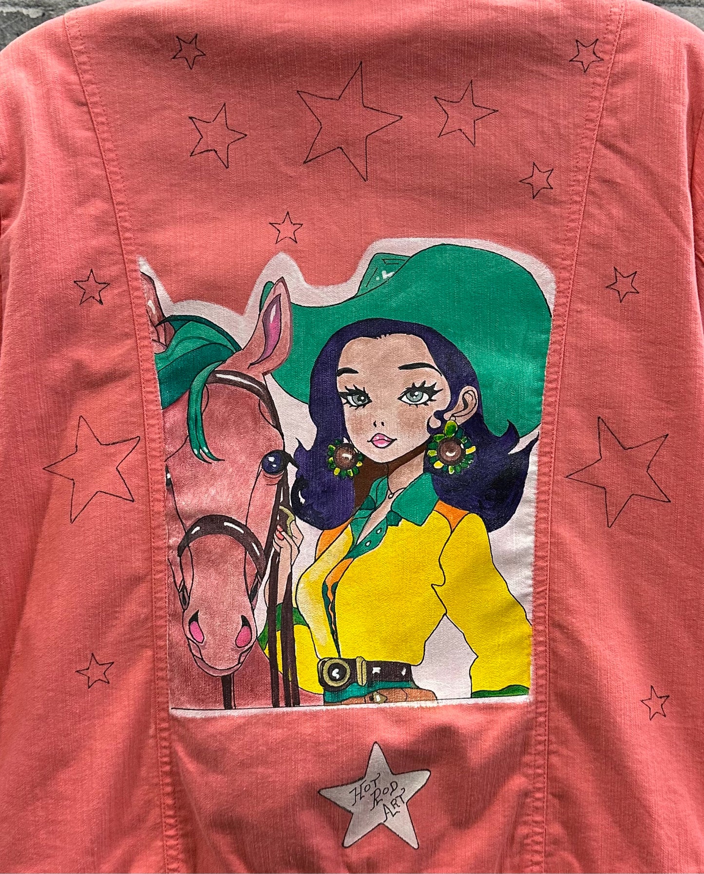 Hot Rod Art Cowgirl & Pony Painted Jacket Pink L