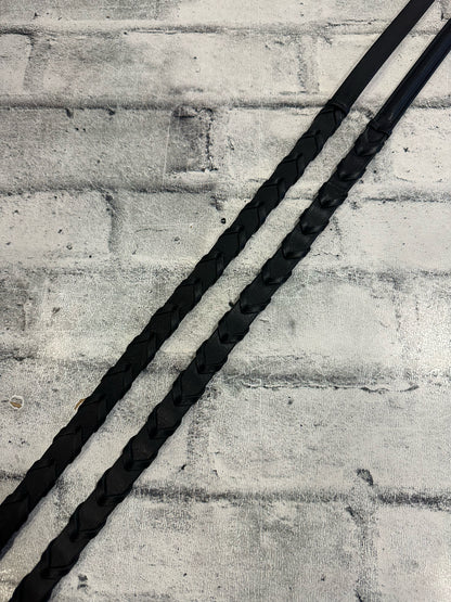 Raised Leather Laced Reins Black