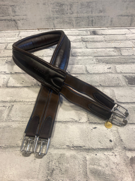58" Stubben Leather Girth w Double Elastic Brown