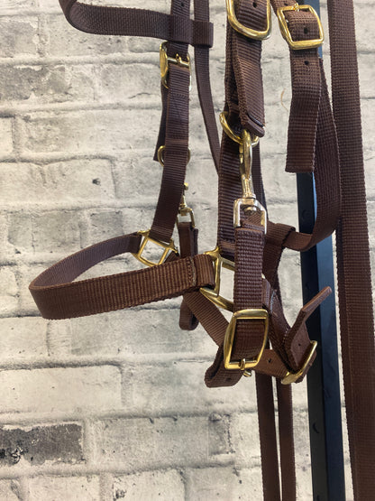 Bad Dog Ranch Nylon Headstall + Reins Brown F NEW