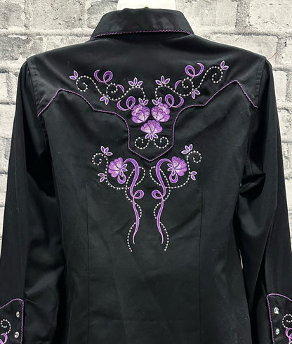 Panhandle Slim Pearl Snap Show Shirt Purple/Black M