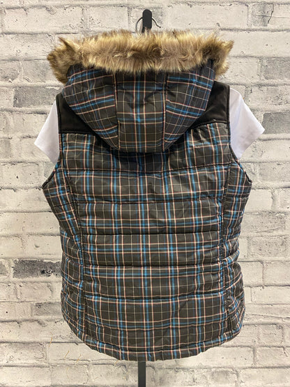Ariat Puffy Vest w/ Fur Hood Brown Plaid XL