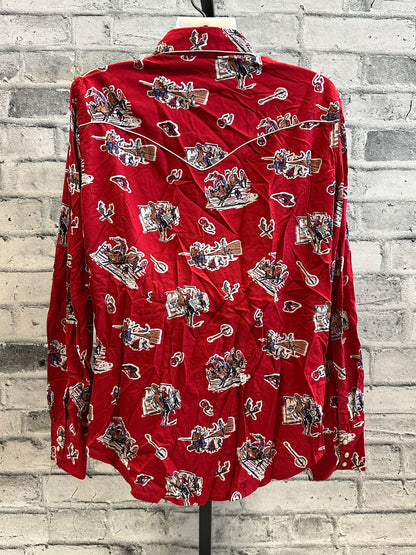 Panhandle Pearl Snap Show Shirt Red Western Print L