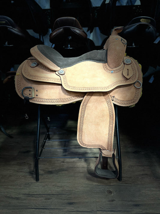 17" Schneiders Running WII Rough Out Western Work Saddle - Full QH (7" Gullet)
