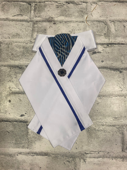 Klip Klop Kreations Crossover Stock Tie - Blue Pattern + Blue Piping