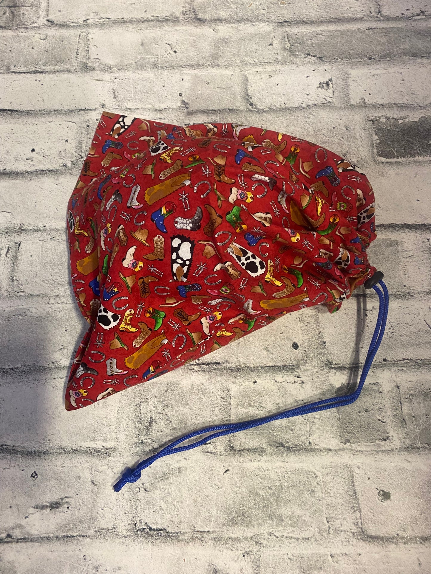 Klip Klop Kreations Western Saddle Cover + Helmet Bag - Red Western Print + Blue