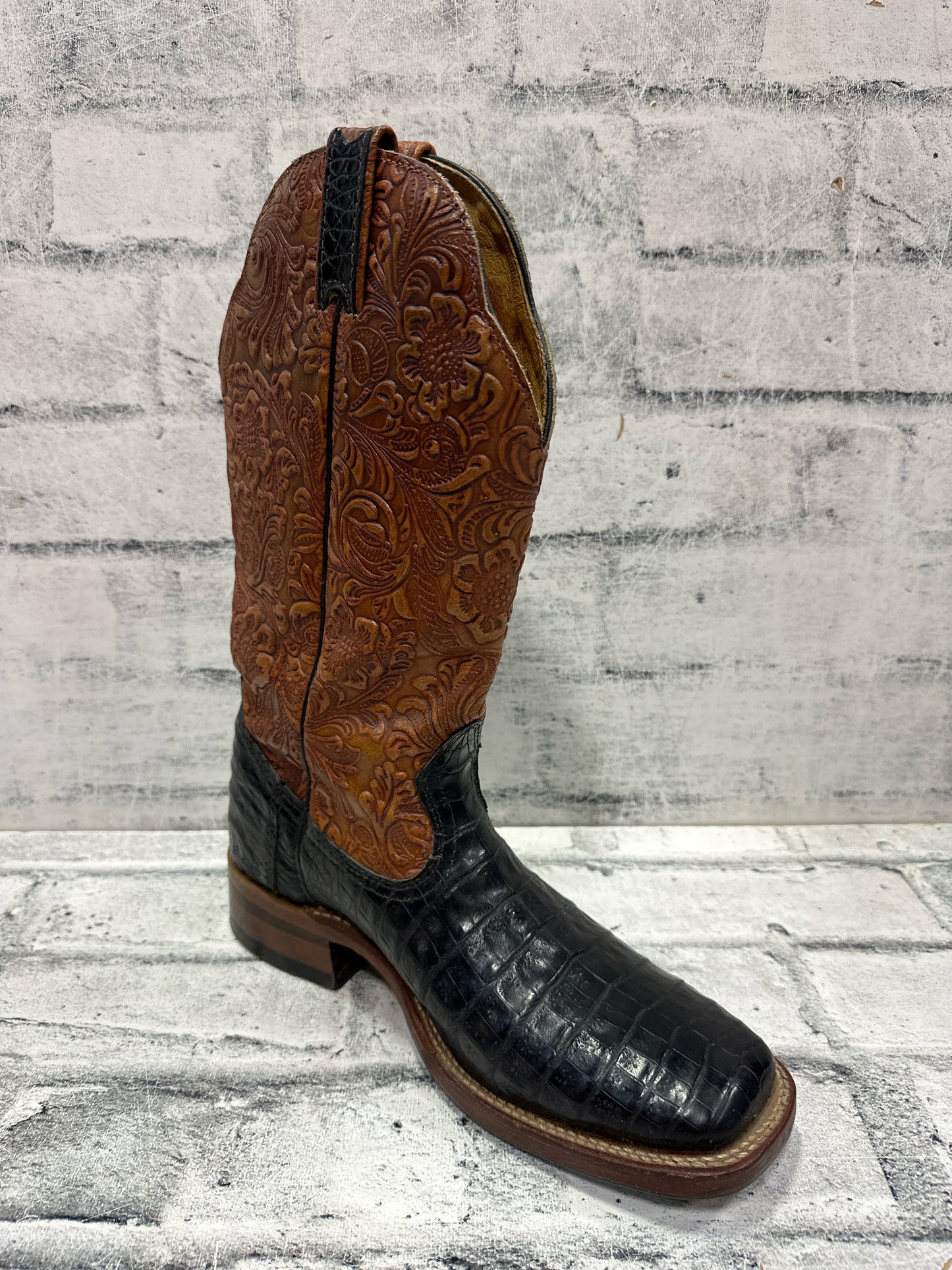 Boulet 13" Exotic Cowboy Boots Black Croc 8.5C