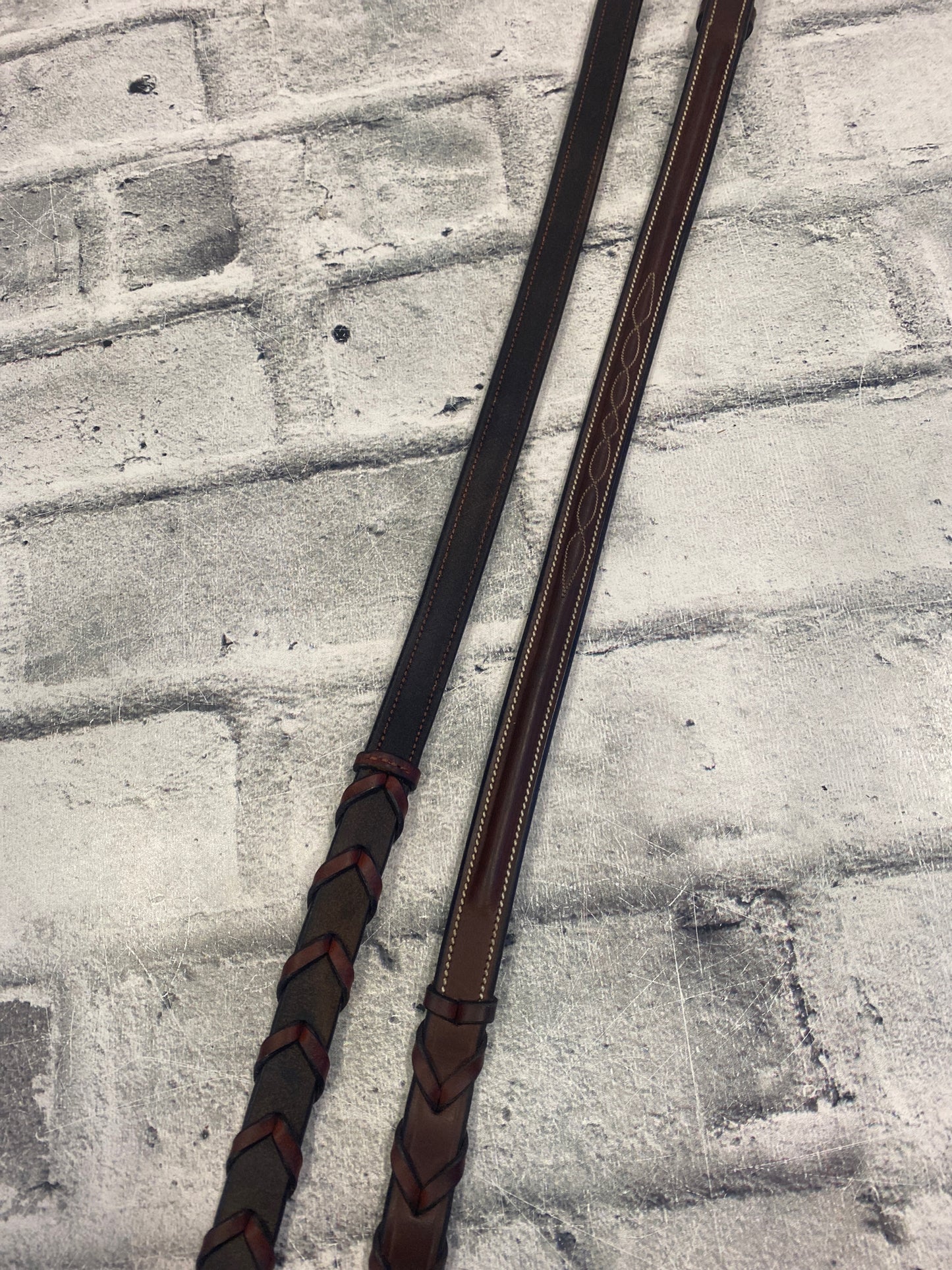 Raised Fancy Stitched Laced Reins Chestnut Brown