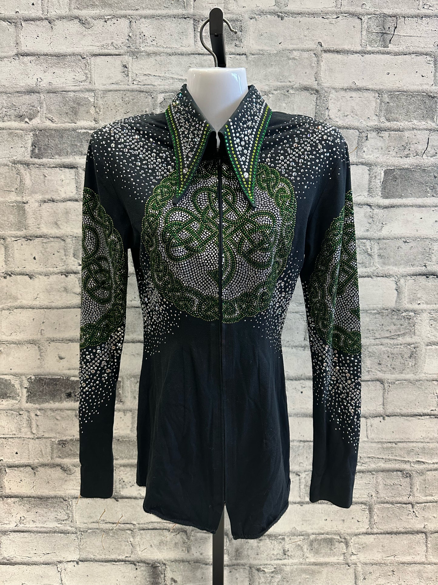 Lisa Nelle Rhinstone Zip Up Show Shirt w/Celtic Cross XS