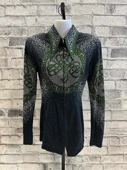 Lisa Nelle Rhinstone Zip Up Show Shirt w/Celtic Cross XS