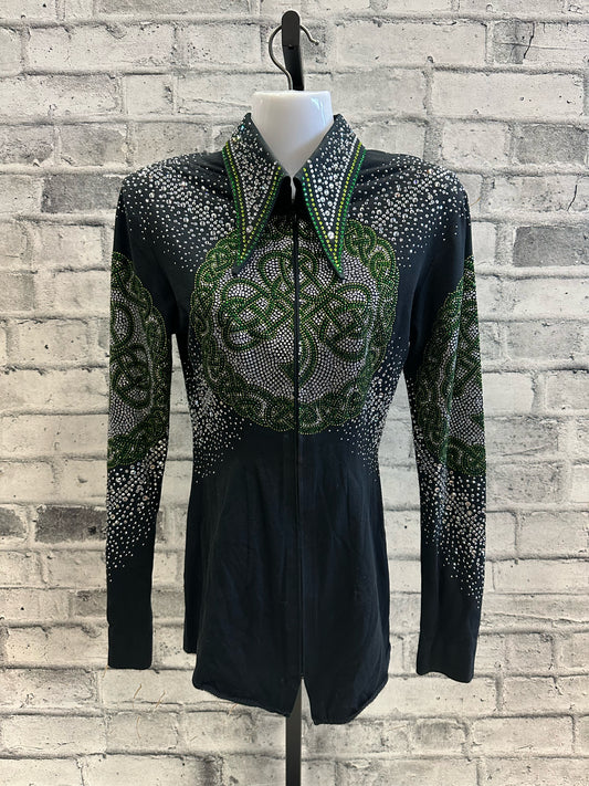 Lisa Nelle Rhinstone Zip Up Show Shirt w/Celtic Cross XS