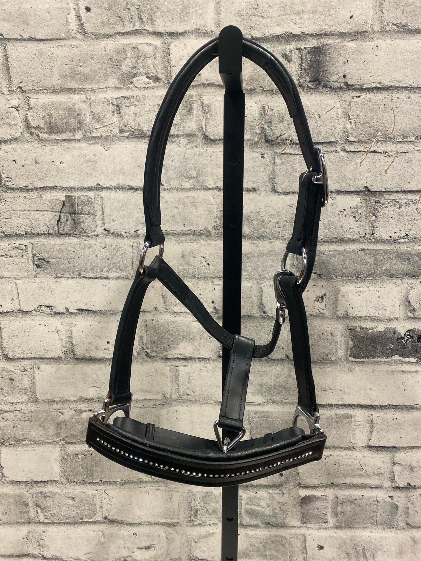 Leather Halter Black w/ Rhinestones Pony