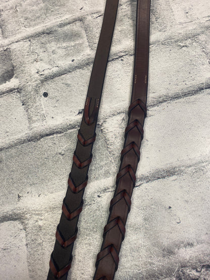 Raised Fancy Stitched Laced Reins Chestnut Brown