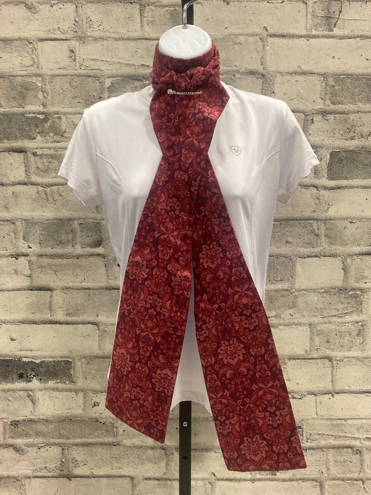 Klip Klop Kreations Four Fold Stock Tie - Burgundy & Red Ornate Pattern