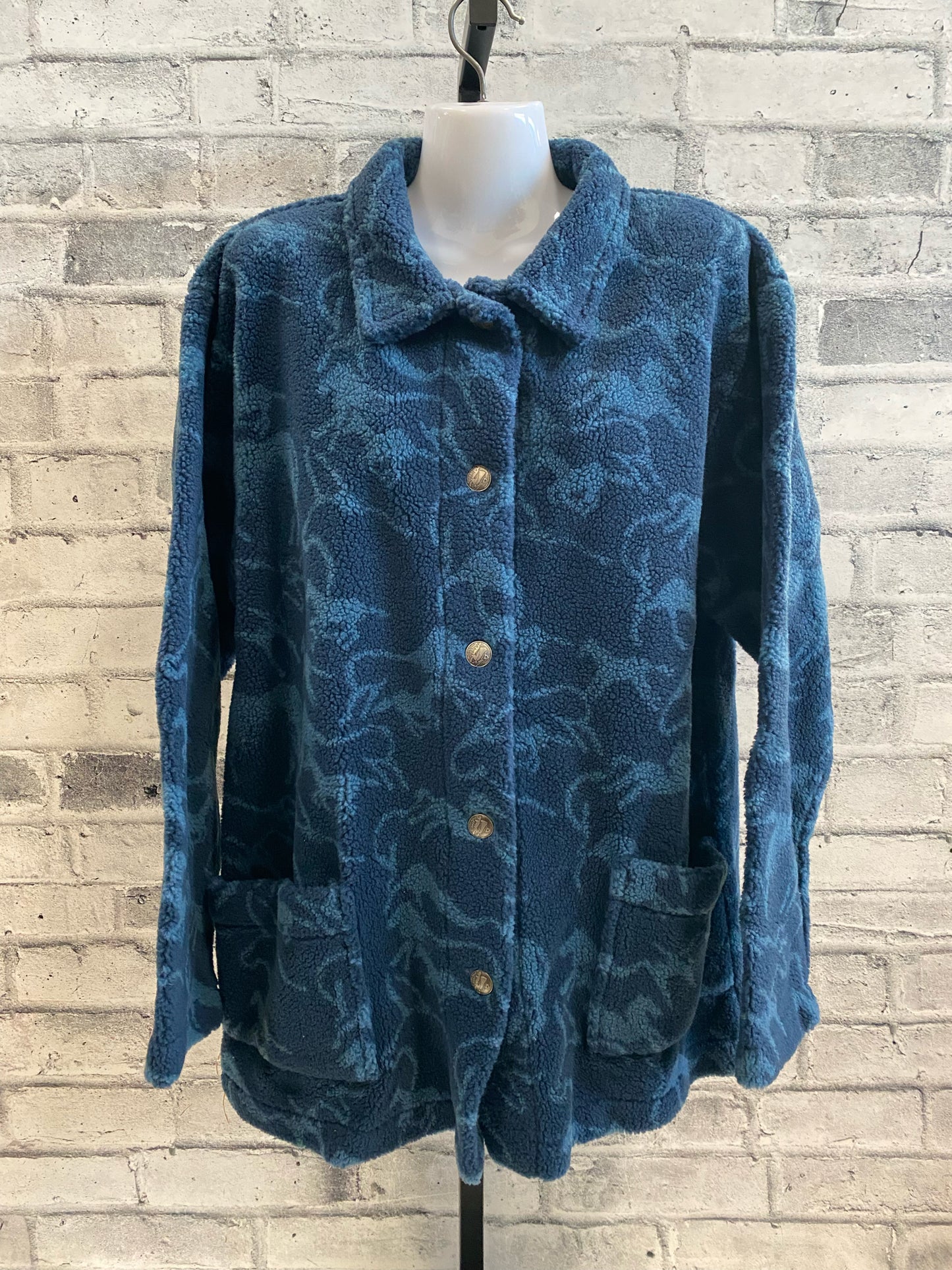 Muskoka Fleece Button Up Jacket Blue Horse Pattern L