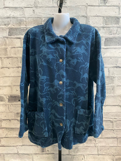 Muskoka Fleece Button Up Jacket Blue Horse Pattern L
