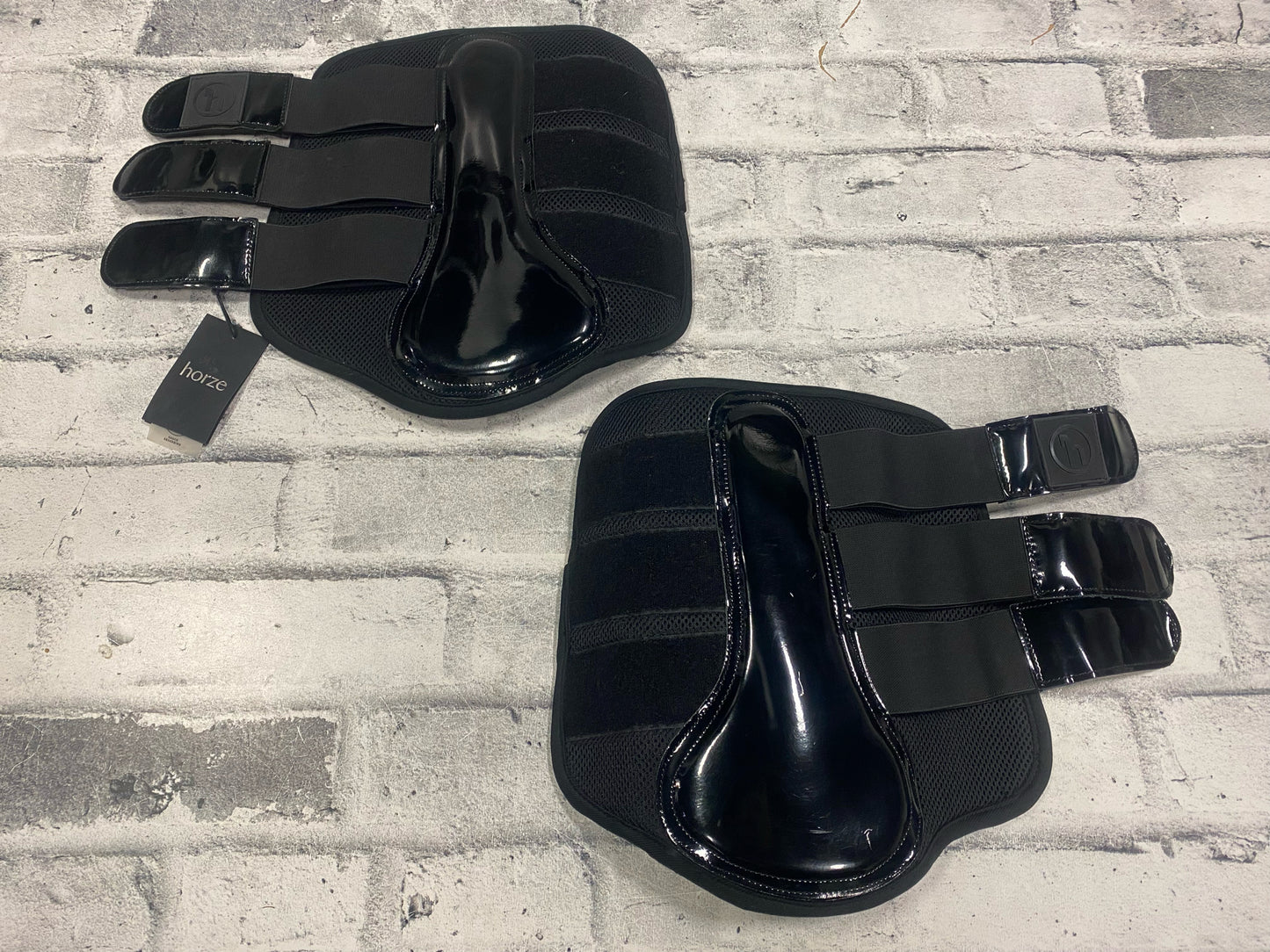 Horze Black Patent Leather Brushing Boots XL NEW