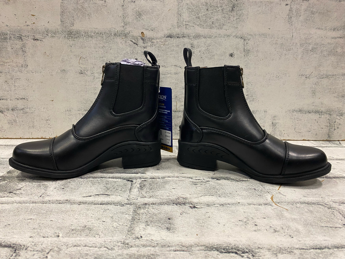 Ovation Zip Up Paddock Boots Black Childrens 3 NEW