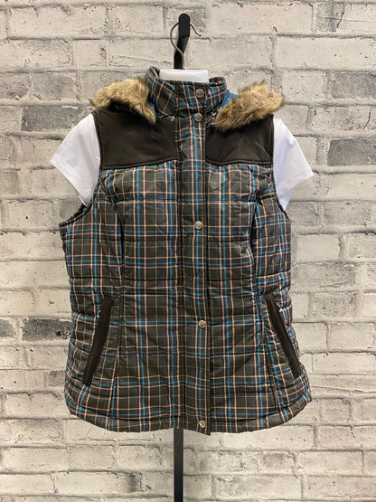 Ariat Puffy Vest w/ Fur Hood Brown Plaid XL