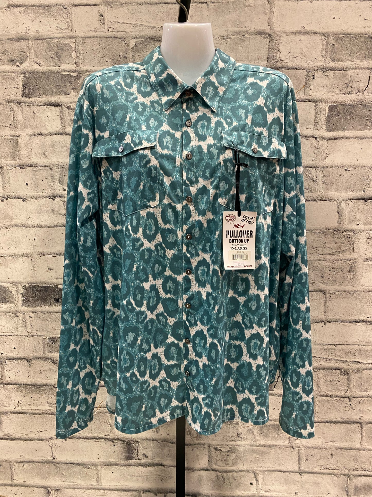 Cowgirl Tuff Pullover Show Shirt Teal Leopard XL NEW