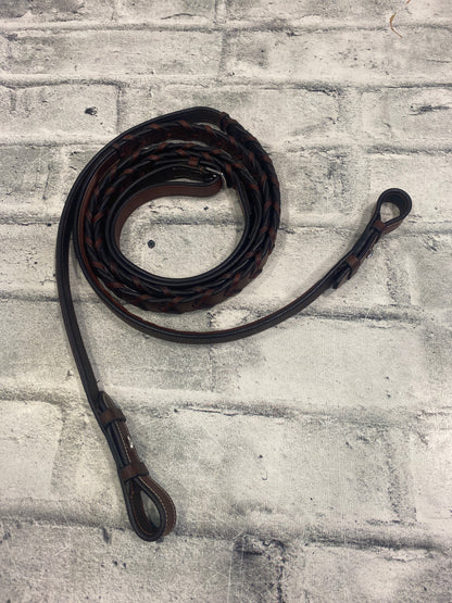 Raised Fancy Stitched Laced Reins Chestnut Brown