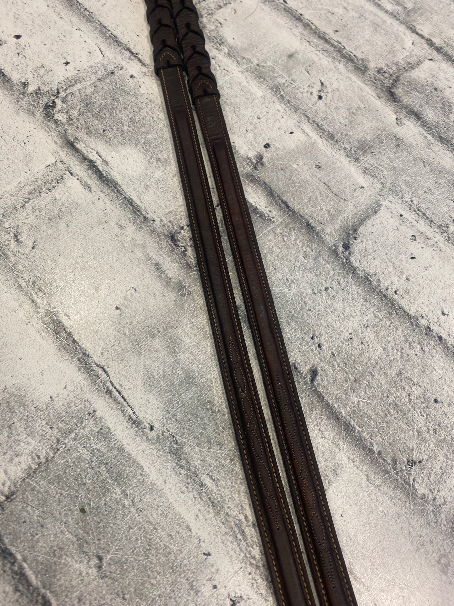 Fancy Stitched Laced Leather Reins Brown