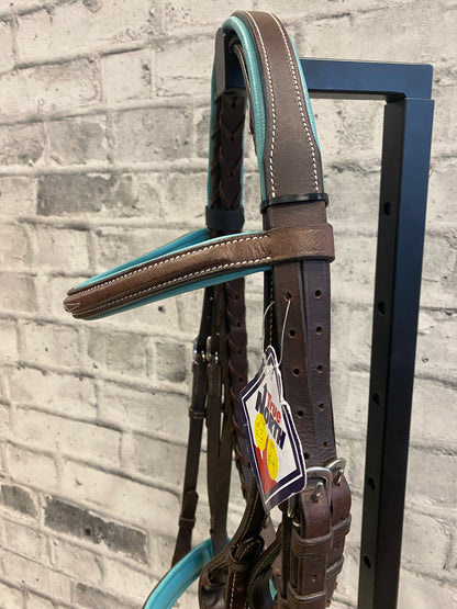 True North Fancy Stitch Blue Padded Bridle + Laced Reins F