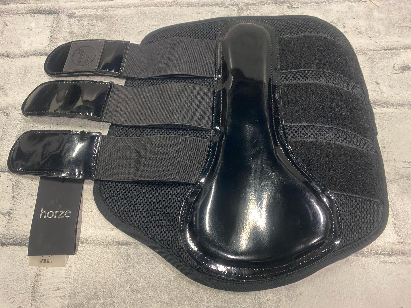 Horze Black Patent Leather Brushing Boots XL NEW