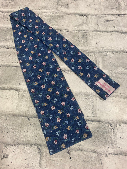 Klip Klop Kreations Four Fold Stock Tie - Blue Tulip Pattern