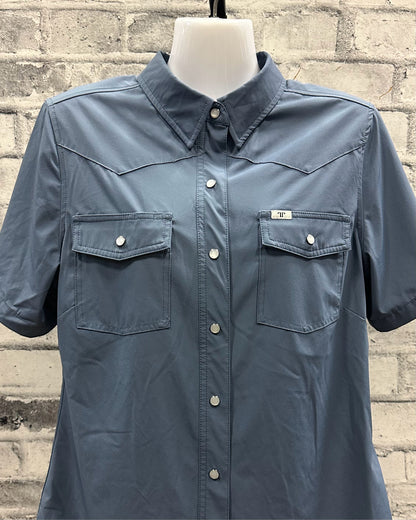 Ferrell Pearl Snap SS Show Shirt Steel Blue M