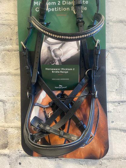 Micklem 2 Diamante Competition Bridle Black Sm Horse NEW