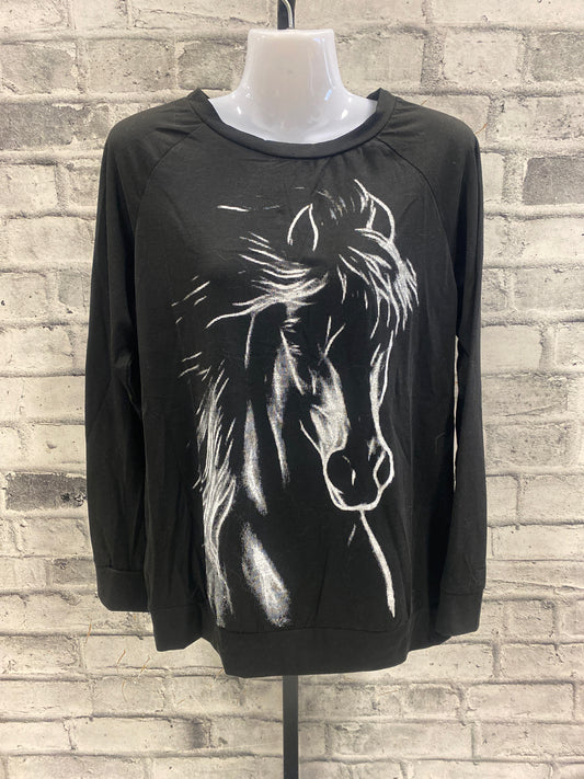 Horse Print T-Shirt LS Black/White S