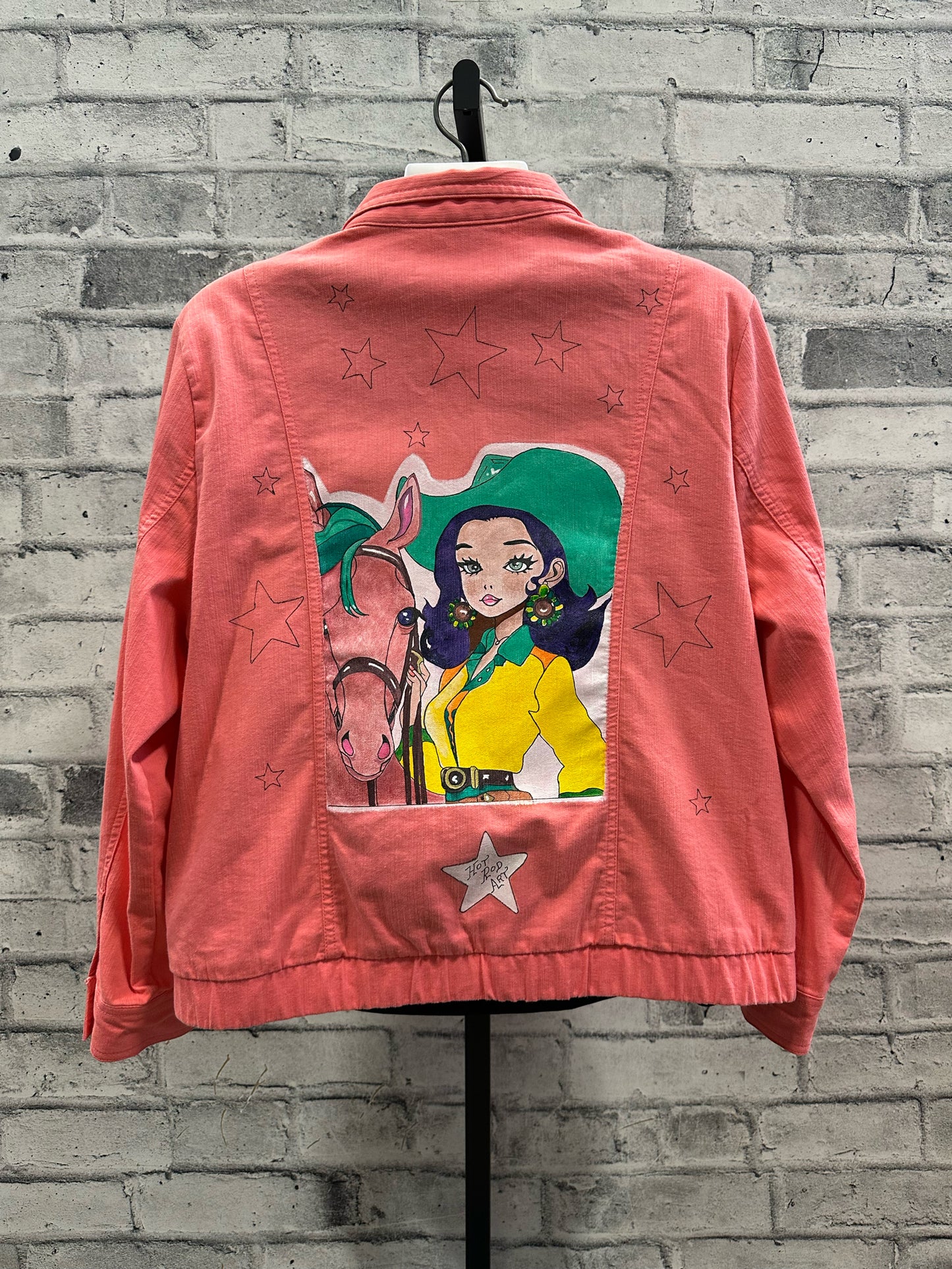 Hot Rod Art Cowgirl & Pony Painted Jacket Pink L