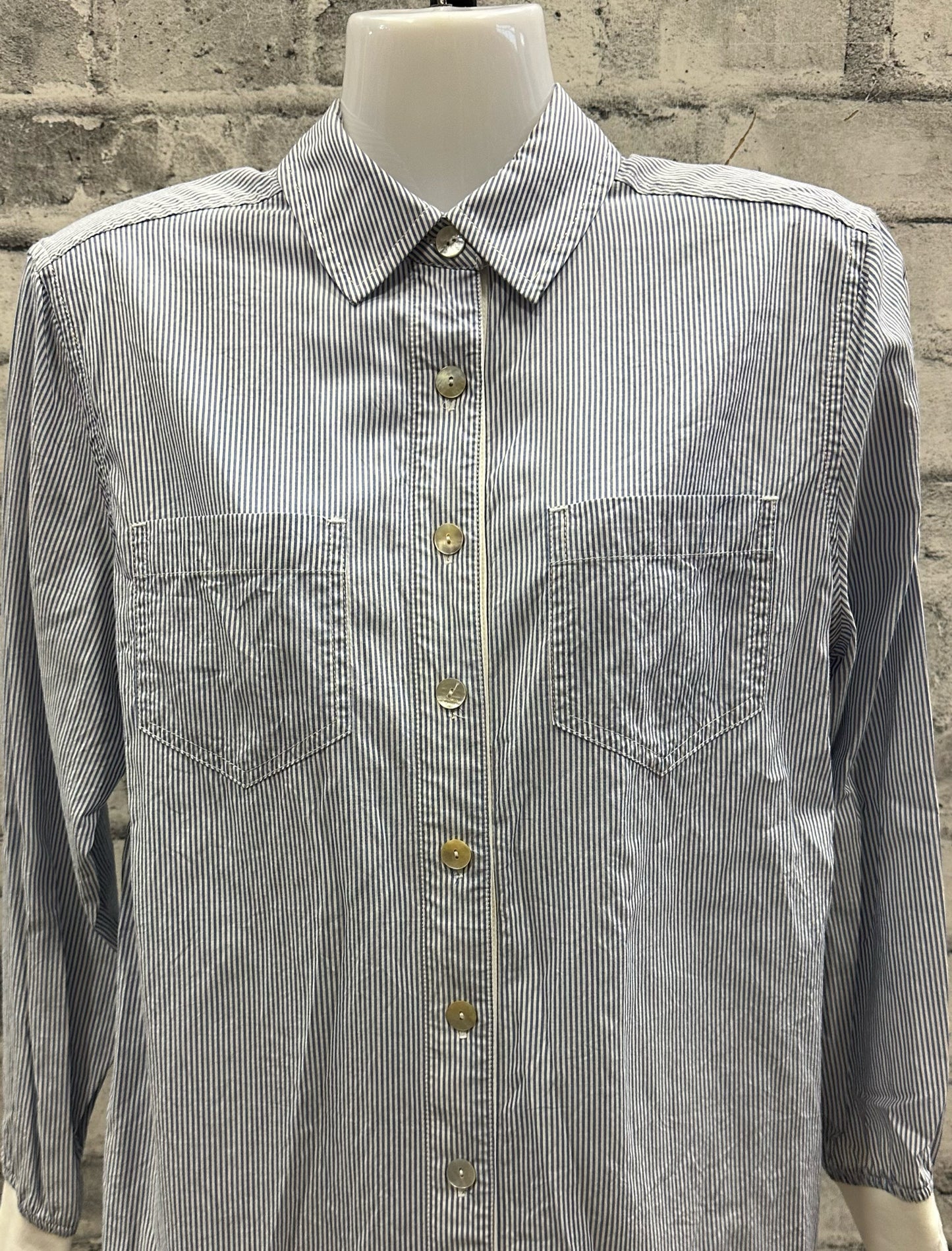 Solid Citizen Equestrian Button Up Blue Stripe XS