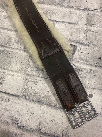 54" Mondega Fancy Stitched Girth w Sheepskin Dark Brown