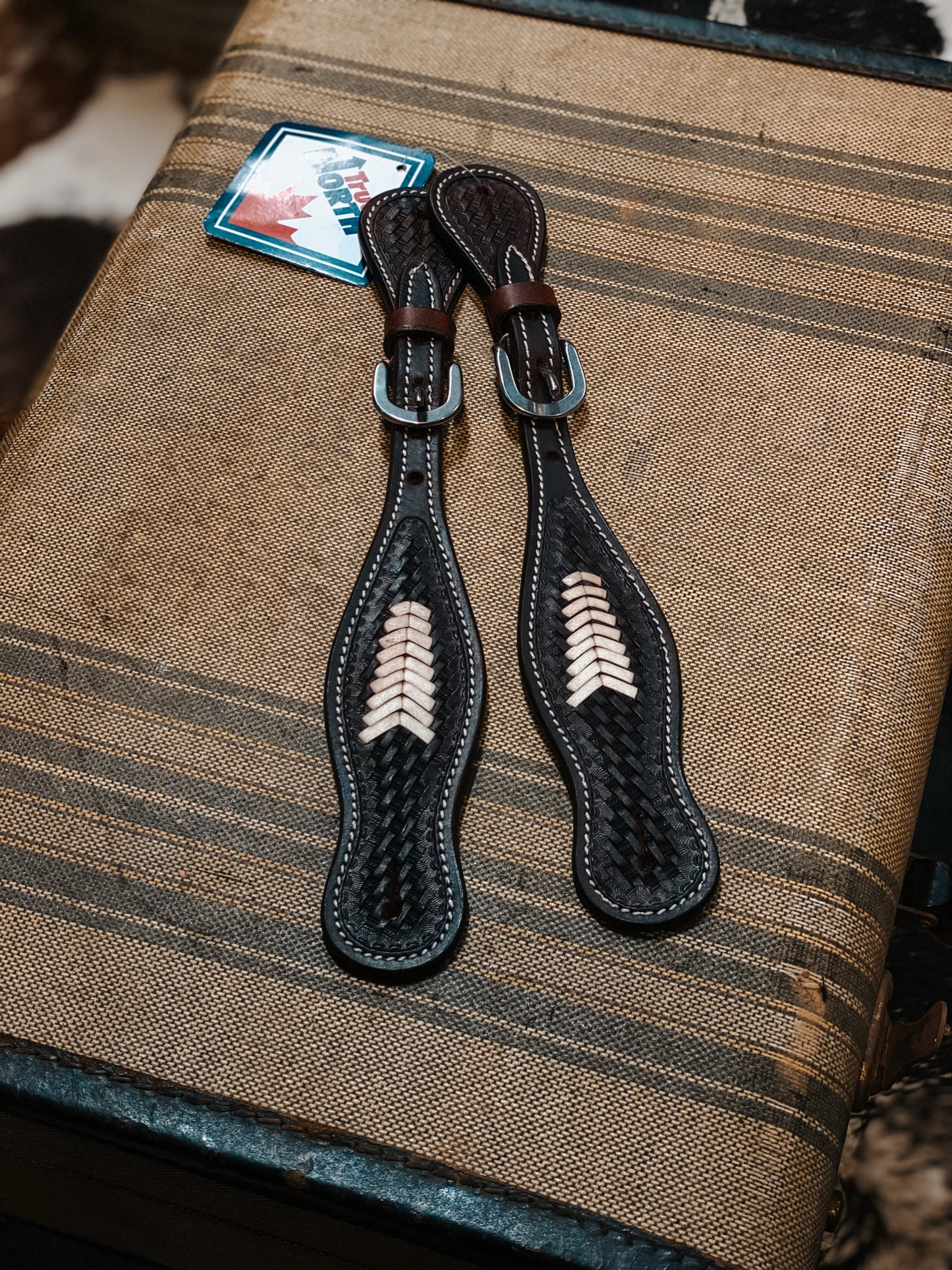 True North Basket Weave + Rawhide Spur Straps Dark Oil