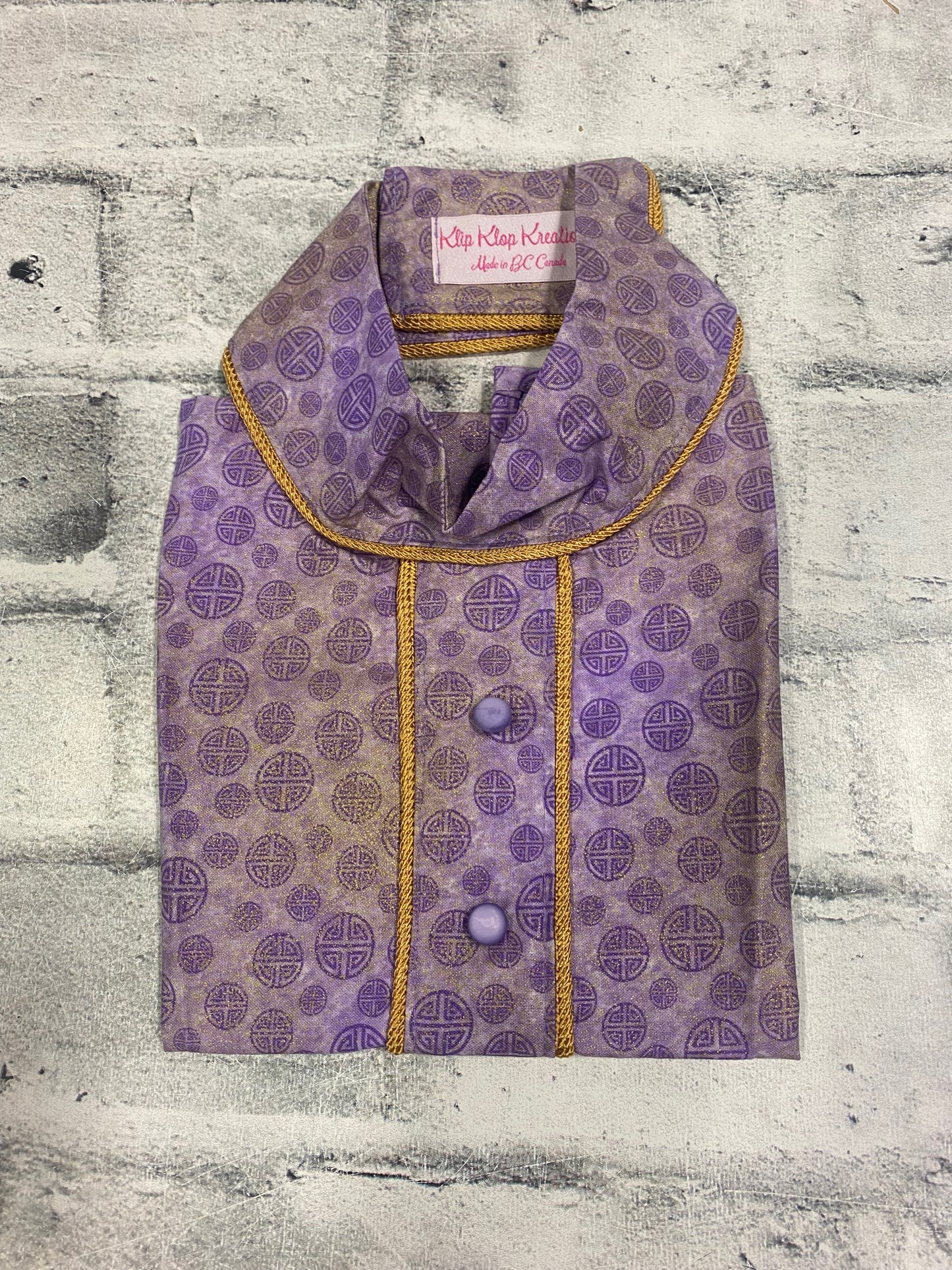 Klip Klop Kreations Dickie - Purple Circle Pattern + Gold Piping + Purple Button