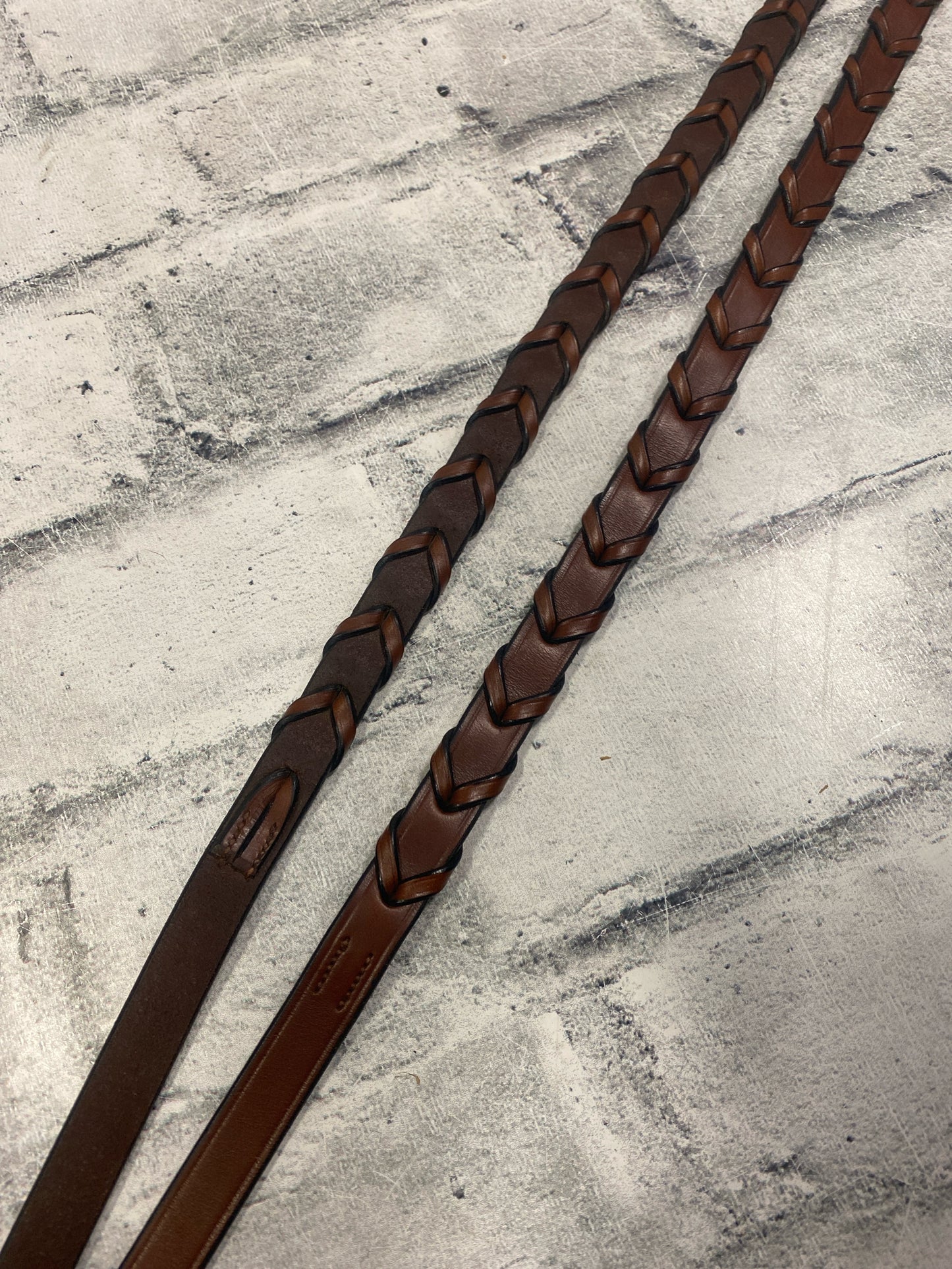Raised Fancy Stitch Laced Reins Brown