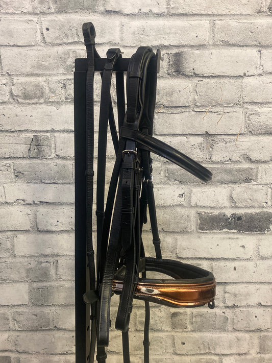 Kavalkade Double Bridle + Reins Black/Metallic Cob