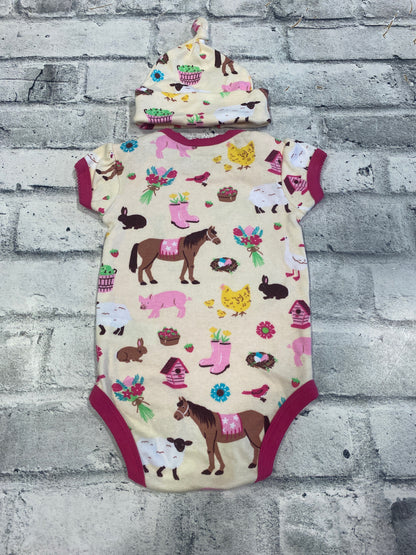 Little Blue House Onesie + Hat Pony Print 6-12m NEW