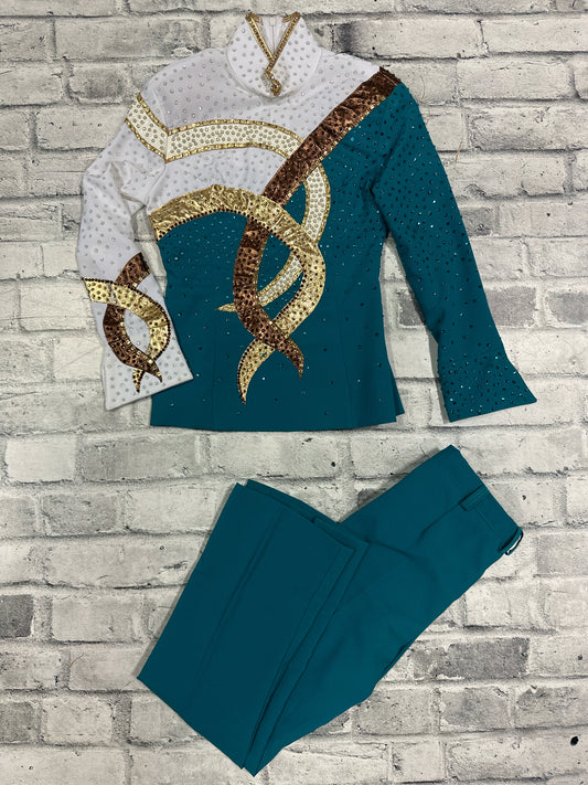 Horsemanship Jacket, Pant + Chap Set Teal/Gold Youth L